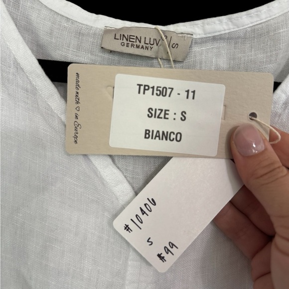 NWT Linen Luv 100% Linen Ivory White Tie-Front V-Neck Blouse - Picture 9 of 10